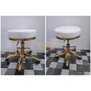 White/Gold Salon Swivel Stool | Height Adjustable & On Wheels Stool
