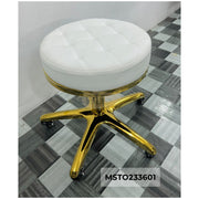 White/Gold Salon Swivel Stool | Height Adjustable & On Wheels Stool