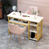 White Marble-Style Table with Gold Frame with 3 Side Shelves 100*40*78cm Manicure Tables