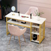 White Marble-Style Table with Gold Frame with 3 Side Shelves 120*40*78cm Manicure Tables