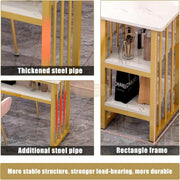 White Marble-Style Table with Gold Frame with 3 Side Shelves 140*40*78cm Manicure Tables
