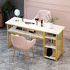 White Marble-Style Table with Gold Frame with 3 Side Shelves 140*40*78cm Manicure Tables