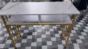 White Marble-Style Table with Gold Frame with divider 100*40*78cm Manicure Tables