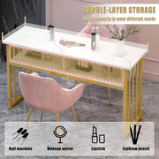 White Marble-Style Table with Gold Frame with divider 120*40*78cm Manicure Tables