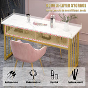 White Marble-Style Table with Gold Frame with divider 80*40*78cm Manicure Tables