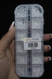 White Pearl Nail Art Beads | Flatback & Round Mixed Sizes nail art decoration