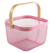 Wire Mesh Steel Basket with Handle | Small | Pink | 25*25*18 cm Basket