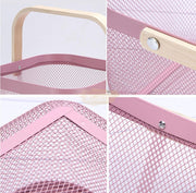 Wire Mesh Steel Basket with Handle | Small | Pink | 25*25*18 cm Basket