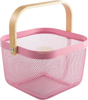 Wire Mesh Steel Basket with Handle | Small | Pink | 25*25*18 cm Basket