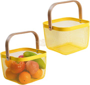 Wire Mesh Steel Basket with Handle | Small | Yellow | 25*25*18 cm Basket