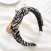 Zebra Stripes Suede Wide Headband Black/White Cross Knot Hair Accessories