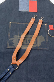 Salon/Barber Denim Apron with brown straps M-155