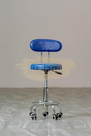 Height Adjustable Stool on wheels with backrest & footrest - Round - Blue