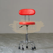 Height Adjustable Stool on wheels with backrest & footrest - Round - Red