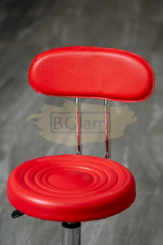 Height Adjustable Stool on wheels with backrest & footrest - Round - Red