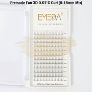 EMEDA Eyelash Extension | Premade Fans 120 | 3D | 0.07 C Curl | Mixed 9-15mm
