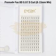 EMEDA Eyelash Extension | Premade Fans 120 | 8D | 0.07 D Curl | Mixed 9-15mm
