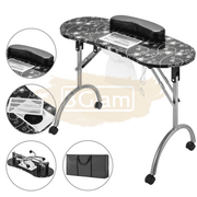 Foldable Manicure Station - Black Flower Design with Dust Collector & Carry Bag MT-020F