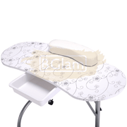 Foldable Manicure Station - White Flower Design with Carry Bag MT-017F