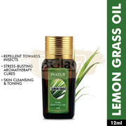 Inatur Essential Oil - Lemongrass - Insects repellant, Stress Aromatherapy, Skin Cleansing