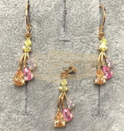 Fashion Jewelry Set Earrings + Pendant with Multi-Colored Stones 3 branches 4