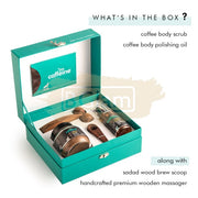 mCaffeine Coffee De-Stress Gift Set | Gifts for Men & Women With Coffee Body Care Range & Specially Handcrafted Massager for Relieving Stress | Relaxing Coffee Aroma