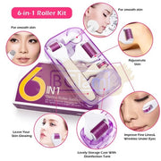 6 in 1 Derma Roller System: Microneedle Skin Care, Face Brush with Travel Case