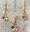 Fashion Jewelry Set Earrings + Pendant with Multi-Colored Stones Flower Shaped 8