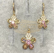 Fashion Jewelry Set Earrings + Pendant Flower Shaped with Colored Stones 2