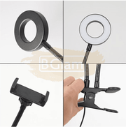 Professional Live Stream USB LED Ring Light with clip-on & Cell Phone Holder - Black