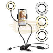 Professional Live Stream USB LED Ring Light with clip-on & Cell Phone Holder - Black