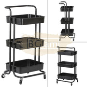3-Tier Metal Storage Organizer Rolling Cart with handle - Black