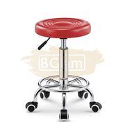 Adjustable Stool on wheels with footrest - Round - Red