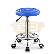 Adjustable Stool on wheels with footrest - Round - Blue