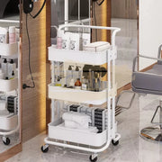 3-Tier Metal Storage Organizer Rolling Cart with handle - White