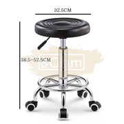 Adjustable Stool on wheels with footrest - Round - Black