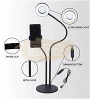 Professional Live Stream USB LED Ring Light with clip-on & Cell Phone Holder - Black