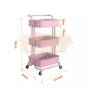 3-Tier Metal Storage Organizer Rolling Cart with handle - Pink