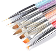 Multicolor Nail Art Brush Set with Rhinestone Handle (7 pieces)