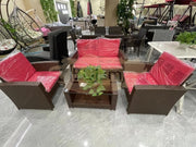Outdoor Sofa Set | Synthetic Rattan with Red Cushion