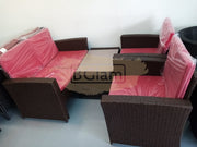 Outdoor Sofa Set | Synthetic Rattan with Red Cushion