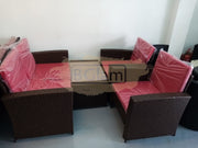 Outdoor Sofa Set | Synthetic Rattan with Red Cushion