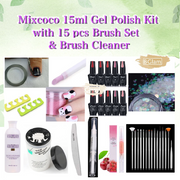 Mixcoco 15Ml Gel Polish Kit With 15 Pcs Brush Set & Cleaner