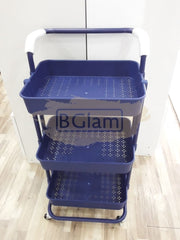 3-Tier Metal Storage Organizer Rolling Cart with handle - Blue