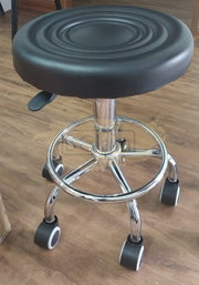 Adjustable Stool on wheels with footrest - Round - Black