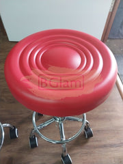 Adjustable Stool on wheels with footrest - Round - Red