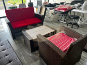 Outdoor Sofa Set | Synthetic Rattan with Red Cushion