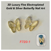 3D Luxury Fine Electroplated Gold & Silver Butterfly Nail Art with Zircon Nail Charm - Available in 9 designs