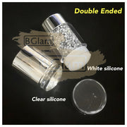 Double Head Nail Stamper with 2 Stencil Scrapers | Silver with White Rhinestones